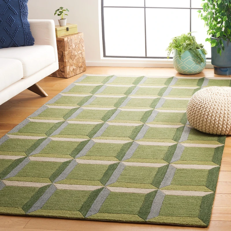 Safavieh Modern Rug for Living Room, Dining Room, Bedroom - Genre Collection, Short Pile, in Green and Beige, 180 x 180 cm