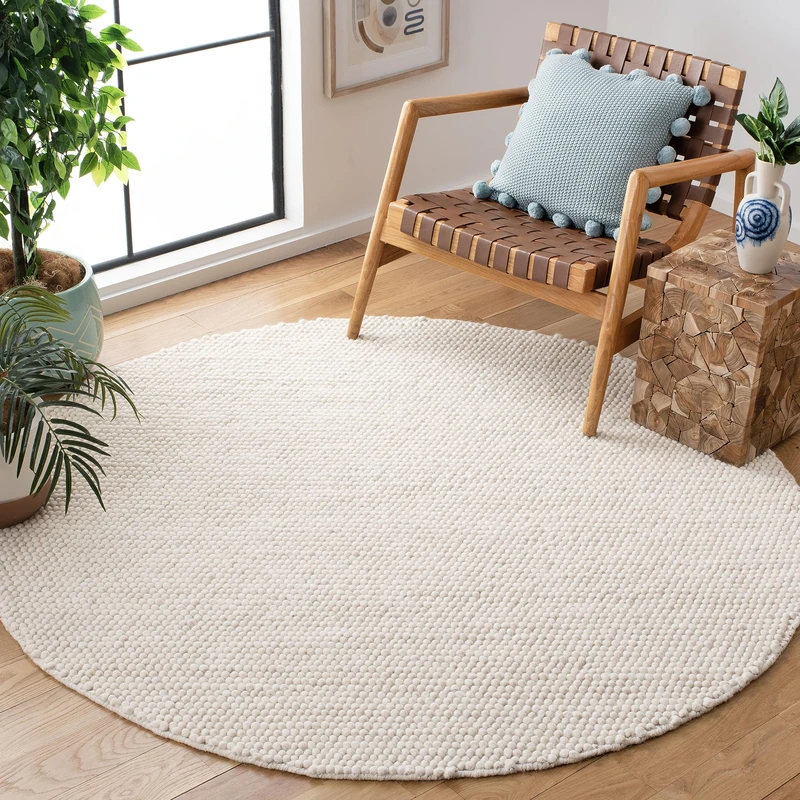 Safavieh Natural Fiber Rug for Living Room, Dining Room, Bedroom - Natural Fiber Collection, Short Pile, in Beige, 120 x 120 cm