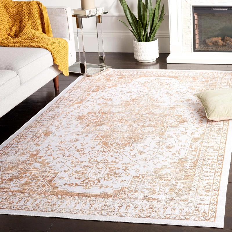 Safavieh Arizona Collection Traditional Rug - Machine Washable & Non Slip - Ideal for High Passage Areas - Arizona Collection Short Pile Rug, Beige & Gold, 183 x 183 cm