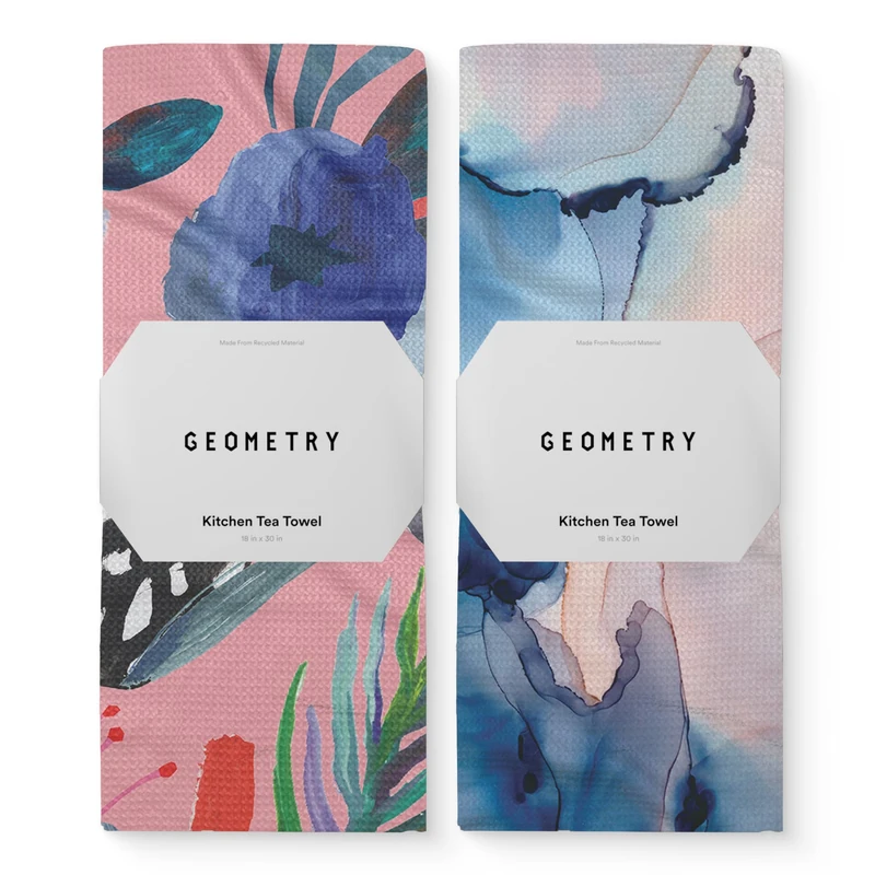 GEOMETRY Kitchen Tea Towel - Quick Dry Microfiber Cloth Dish Towels for Kitchen Drying - Premium Quick Dry Towel - Thinking of You + Water and Ink (Watercolors 2-Pack Set) - Image 1