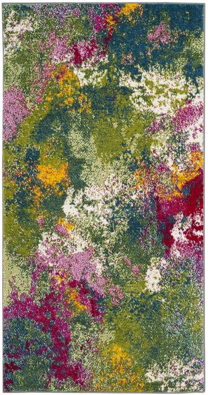 Safavieh Abstract Rug for Living Room, Dining Room, Bedroom - Watercolor Collection, Short Pile, Green and Fuchsia, 91 x 91 cm