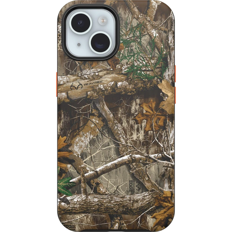 OtterBox iPhone 15, iPhone 14, and iPhone 13 Symmetry Series Case - REALTREE EDGE (Orange/Camo), snaps to MagSafe, ultra-sleek, raised edges protect camera & screen