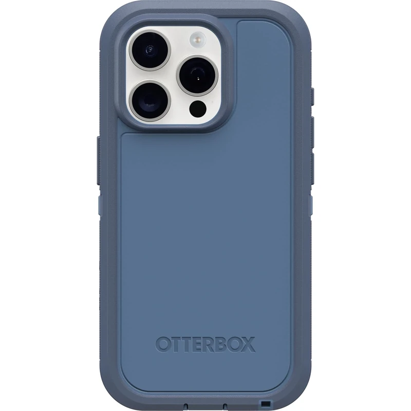OtterBox iPhone 15 Pro (Only) Defender Series XT Case - BABY BLUE JEANS (Blue), screenless, rugged, snaps to MagSafe, lanyard attachment