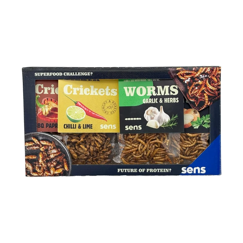 SENS Edible Insect Mix, Party Snack, Roasted Crickets and Mealworms, Crispy Snack Rich in Proteins, Gift Idea for Foodies
