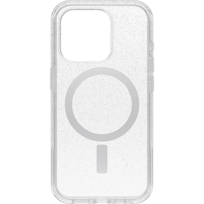 OtterBox iPhone 15 Pro (Only) Symmetry Series Clear Case - STARDUST (Clear/Silver), snaps to MagSafe, ultra-sleek, raised edges protect camera & screen
