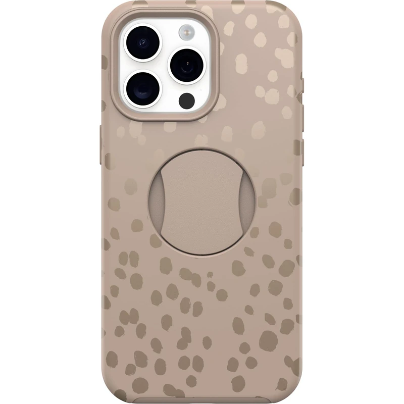 OtterBox iPhone 15 Pro MAX (Only) OtterGrip Symmetry Series Case - ON THE SPOT (Brown), built-in grip, sleek case, snaps to MagSafe, raised edges protect camera & screen