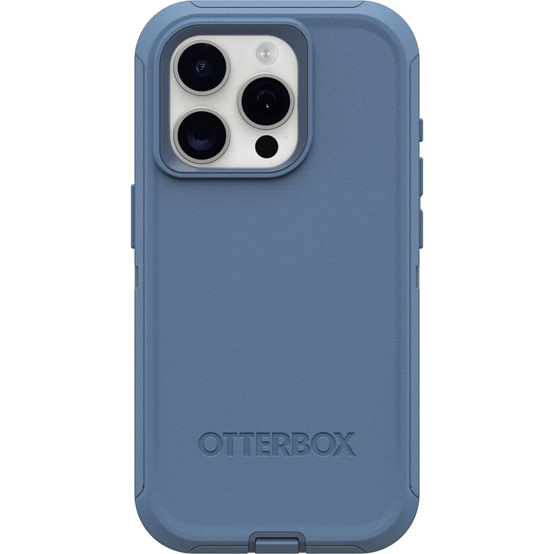 OtterBox iPhone 15 Pro (Only) Defender Series Case - BABY BLUE JEANS (Blue), screenless, rugged & durable, with port protection, includes holster clip kickstand