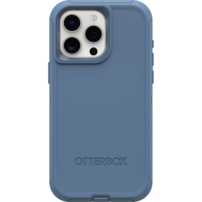 OtterBox iPhone 15 Pro MAX (Only) Defender Series Case - BABY BLUE JEANS (Blue), screenless, rugged & durable, with port protection, includes holster clip kickstand
