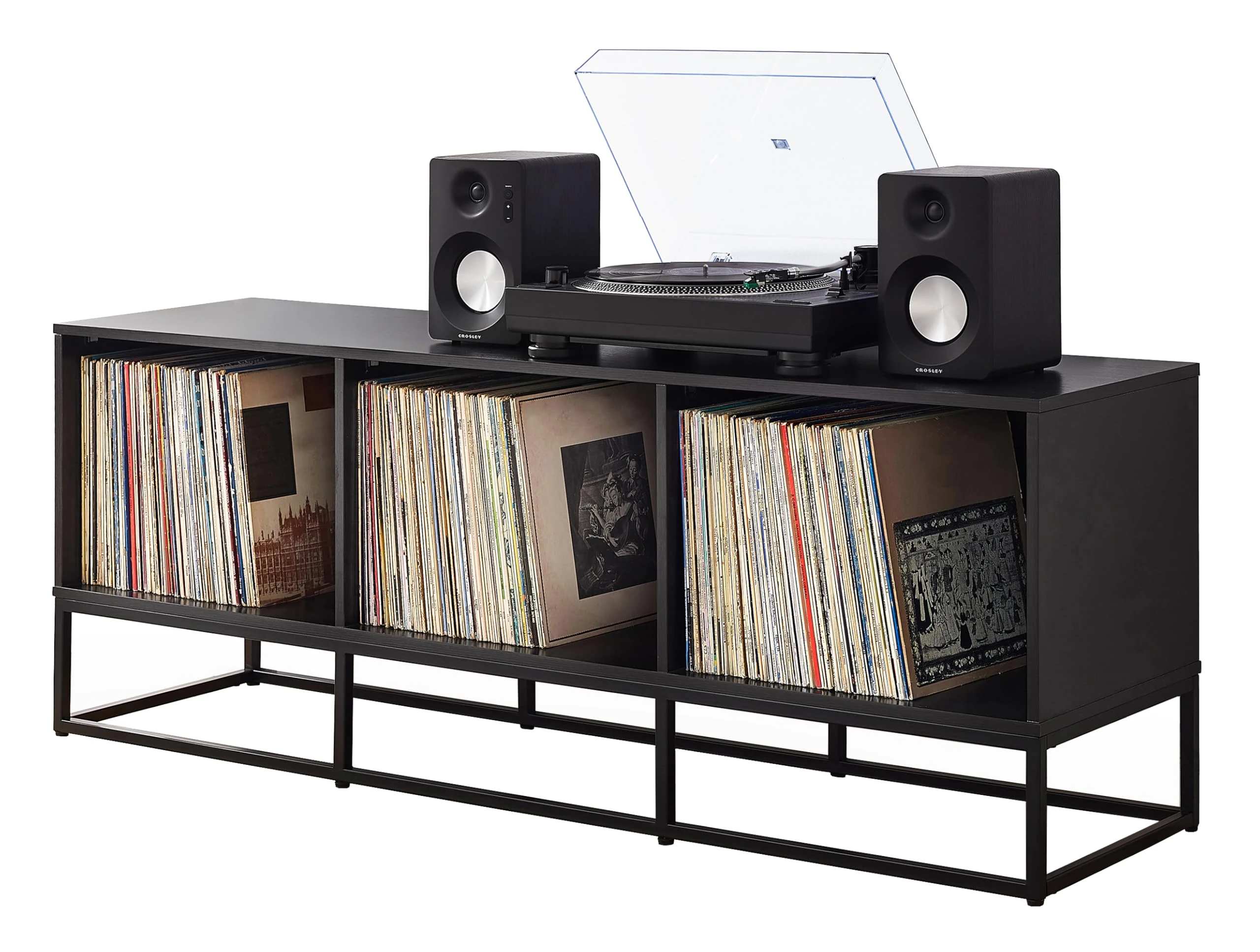 Crosley Furniture Enzo Large Vinyl Record Storage TV Stand and Entertainment Center, Media Console, Black