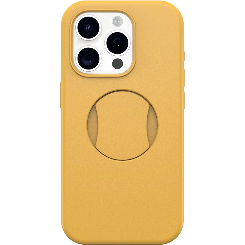 OtterBox iPhone 15 Pro (Only) OtterGrip Symmetry Series Case - ASPEN GLEAM (Orange), built-in grip, sleek case, snaps to MagSafe, raised edges protect camera & screen
