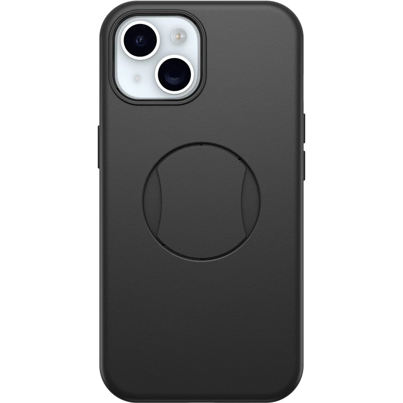 OtterBox iPhone 15, iPhone 14, and iPhone 13 OtterGrip Symmetry Series Case - BLACK, built-in grip, sleek case, snaps to MagSafe, raised edges protect camera & screen