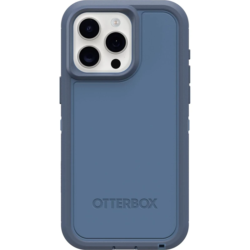OtterBox iPhone 15 Pro MAX (Only) Defender Series XT Case - BABY BLUE JEANS (Blue), screenless, rugged, snaps to MagSafe, lanyard attachment