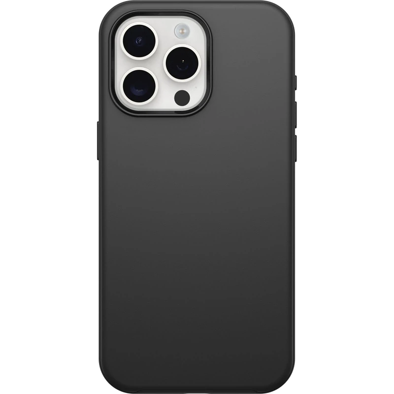 OtterBox iPhone 15 Pro MAX (Only) Symmetry Series Case - BLACK, ultra-sleek, wireless charging compatible, raised edges protect camera & screen
