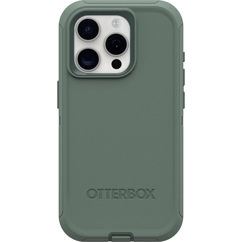 OtterBox iPhone 15 Pro (Only) Defender Series Case - FOREST RANGER (Green), screenless, rugged & durable, with port protection, includes holster clip kickstand