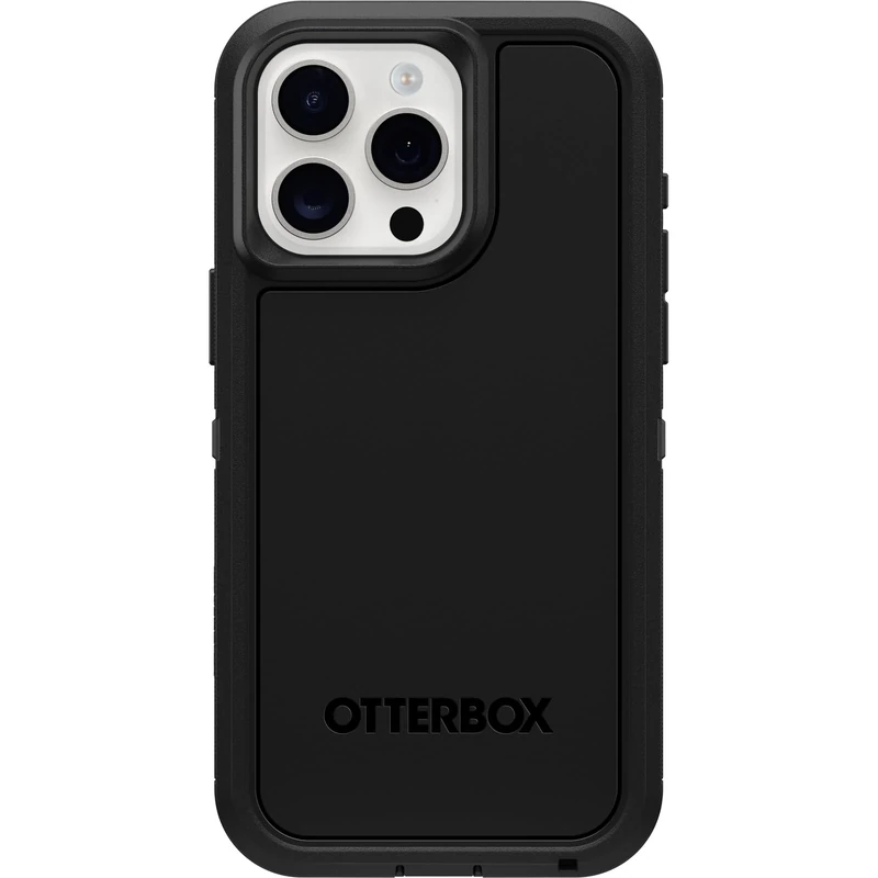 OtterBox iPhone 15 Pro MAX (Only) Defender Series XT Case - BLACK, screenless, rugged, snaps to MagSafe, lanyard attachment