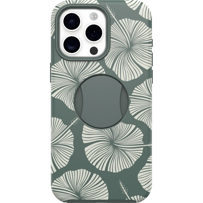 OtterBox iPhone 15 Pro MAX (Only) OtterGrip Symmetry Series Case - ISLAND GETAWAY (Green), built-in grip, sleek case, snaps to MagSafe, raised edges protect camera & screen