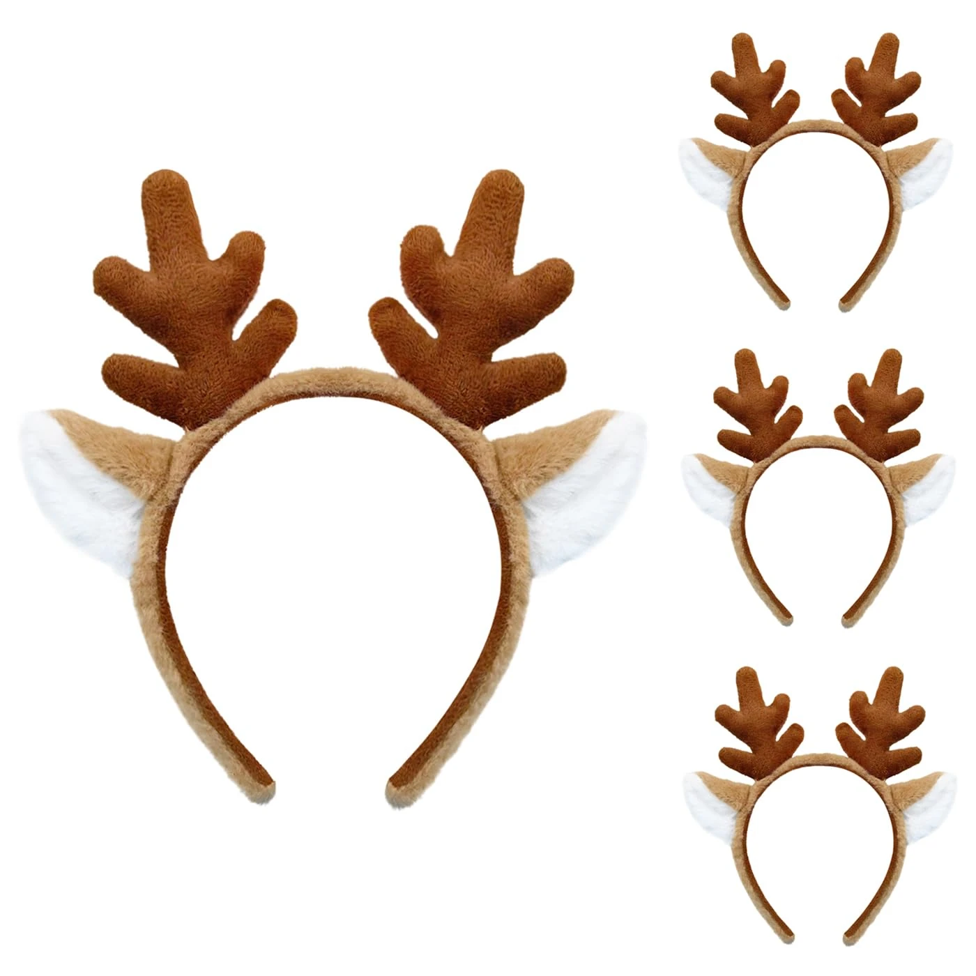 SIOTMERA 4 Pack Reindeer Antlers Headband Brown for Party Cosplay Makeup Fashion Deer Ears Christmas Halloween Costume