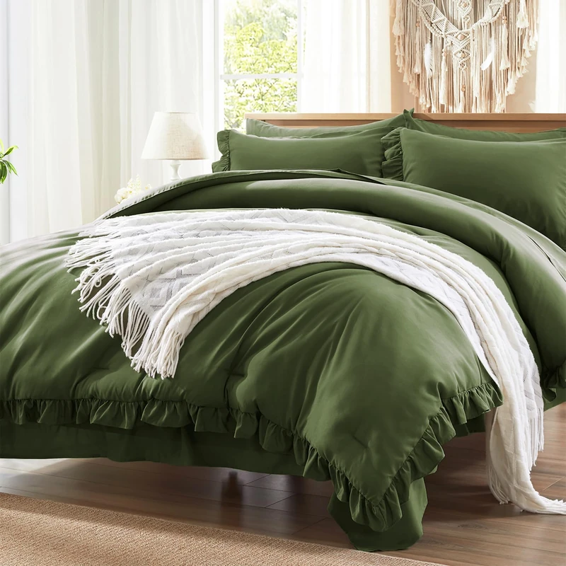 Anluoer Full Size Comforter Sets 7 Piece,Ruffle Bed in a Bag Bedding Sets