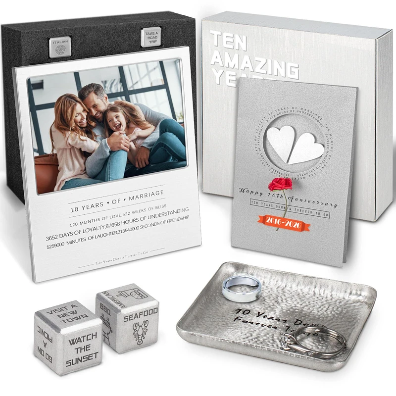 Kipwake 10 Year Anniversary Tin Gifts For Him Her For Wife Couples,10th Wedding Anniversary Aluminum Gifts Set,Happy 10th Gift Ideas For Couple, Best 10th Gifts Basket Box With Card Decorations - Image 1