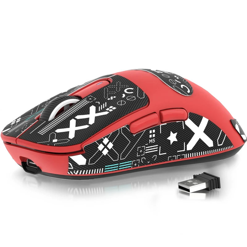 ATTACK SHARK X3 49g SUPERLIGHT Mouse with Tape, PixArt PAW3395 Gaming Sensor, BT/2.4G Wireless/Wired Gaming Mouse, 6 Adjustable DPI 26000, 200 Hrs Battery, Office Mice for Win11/Xbox/PS/Mac (Red)