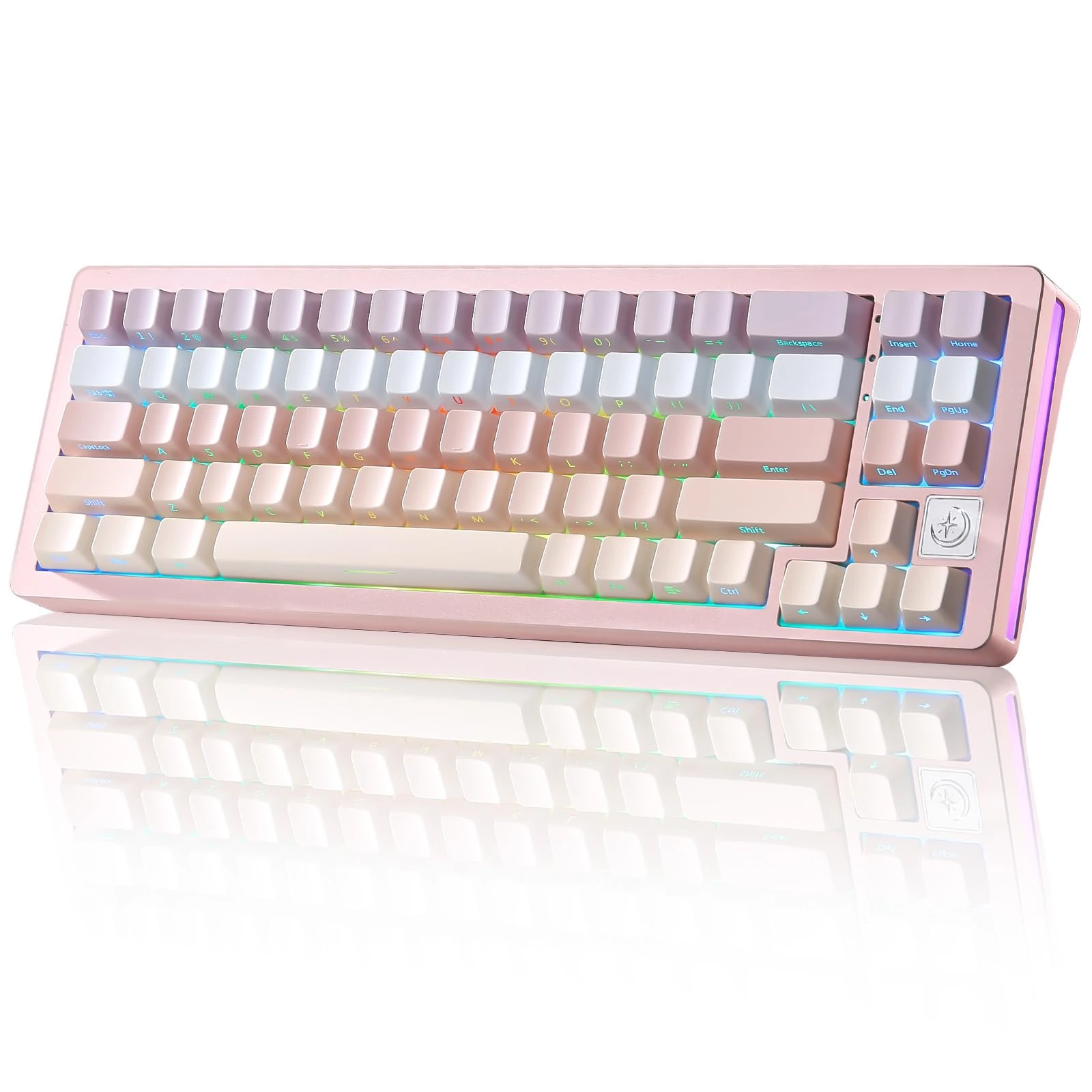 YUNZII AL71 75% Mechanical Keyboard,Full Aluminum CNC, Hot Swappable Gasket, 2.4GHz Wireless BT5.0/USB-C Wired Gaming Keyboard,NKRO Programmable RGB Backlight,for Win/Mac(Pink, Crystal White Switch)