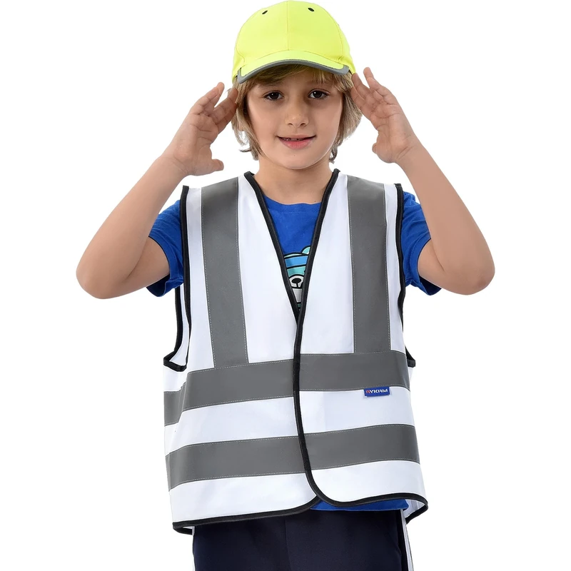 AYKRM 6-9Y Childs high vis vest KIDS high vis Reflective Safety Vest High Visibility child hi vis vest white high vis Waistcoat