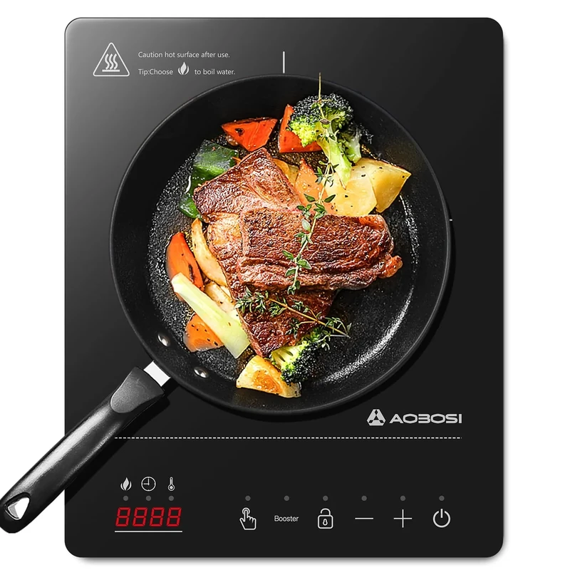 Aobosi Induction Hob,Single Induction Cooker with Portable Ultra-thin Body(32 * 26 * 4.2),20 Power and Temperature levels,Booster Function 2000W,Safety Lock,10H Timer
