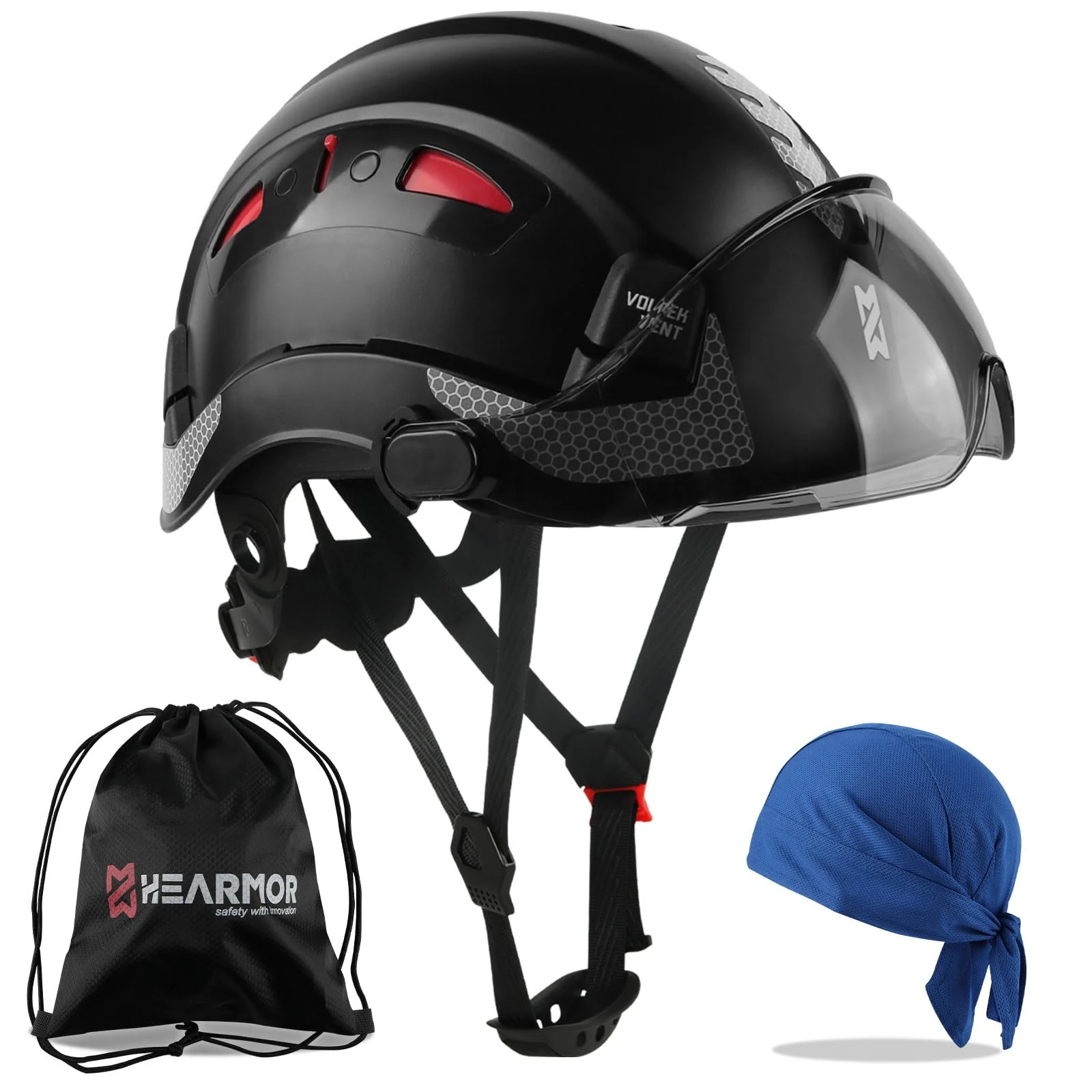 HEARMOR Safety Hard Hat ANSI Z89.1 & EN397 Certified, Adjustable ABS Construction Helmet with 6-Point Ratchet Suspension, Breathable Cooling Liner & Carry Bag - Lightweight Durable Head Protection