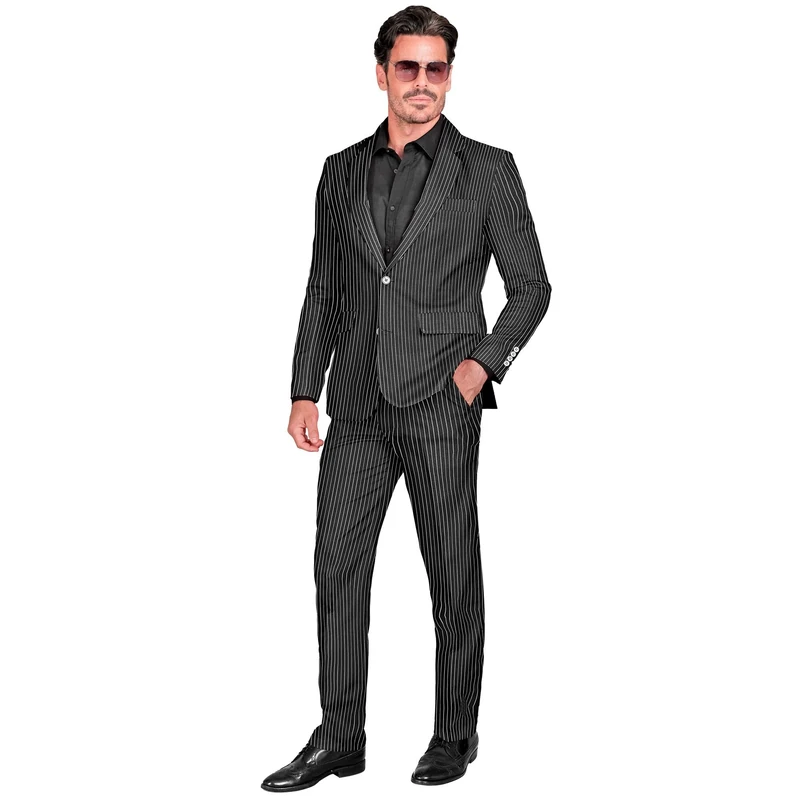 Widmann Gangster Costume, Grey with Pinstripes, Mafia Boss, Casino Costume