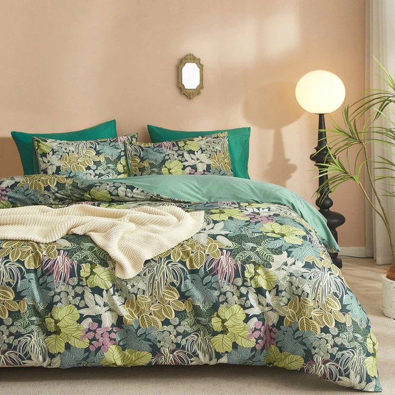mixinni Tropical Multicolored Leaves Print Duvet Cover 2 Pillowcases Botanical King Size Floral Duvet Cover Set Soft Cotton Bedding Set for Her and Him-Easy Care, Soft and Durable-King Size