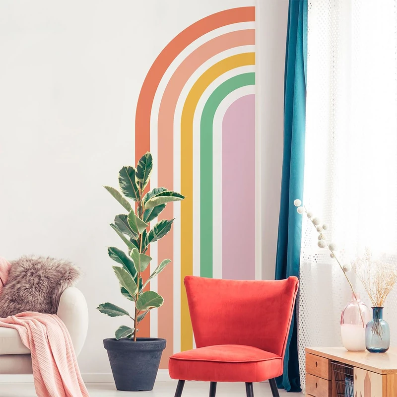 Ambiance Sticker Non-Woven Wallpaper Pre-Glued Giant Murals Half Rainbow Arch Decorative Adhesive 135 x 45 cm