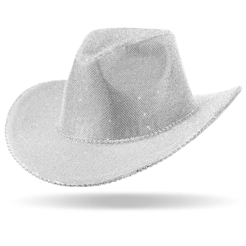 Hercicy Rhinestone Glitter Cowboy Hat Bling Cowgirl Hat With Western Wide for Cosplay Wedding Rave Bachelorette Party(White, Glaring)