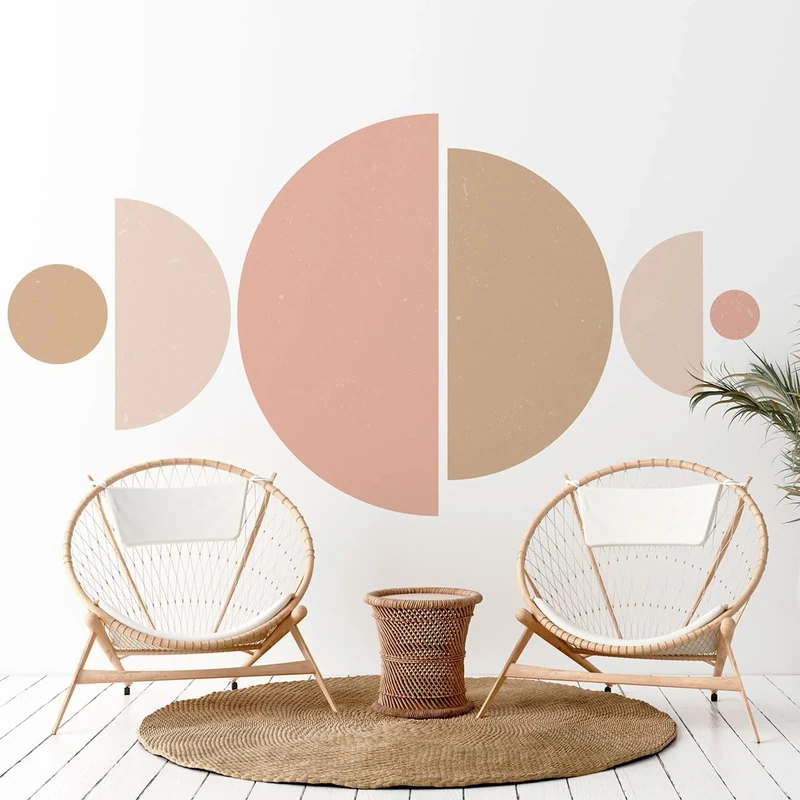 Ambiance Sticker Non-Woven Wallpaper Pre-Glued Giant Murals Abstract Half Circles Design Decorative Adhesive 110 x 90 cm