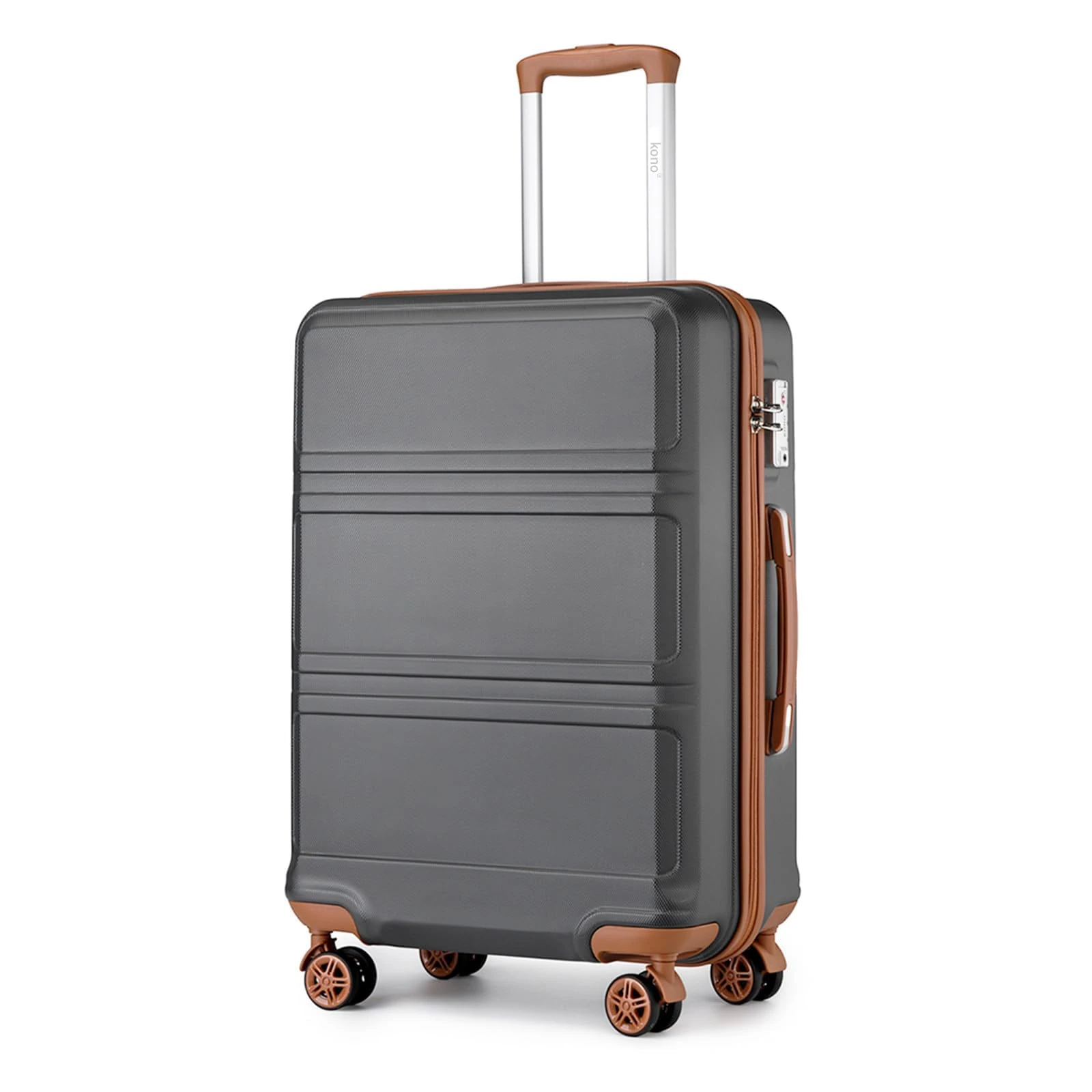Kono Fashion Hand Luggage Lightweight ABS Hard Shell Trolley Travel Suitcase with TSA Combination Lock and 4 Wheels Cabin Carry-on Suitcases (20", Grey/Brown)