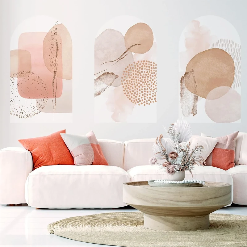 Ambiance Sticker Non-Woven Wallpaper Prepasted Giant Frescoes - Abstract Sheets Watercolor Beige Decorative Wallpaper 200x120cm