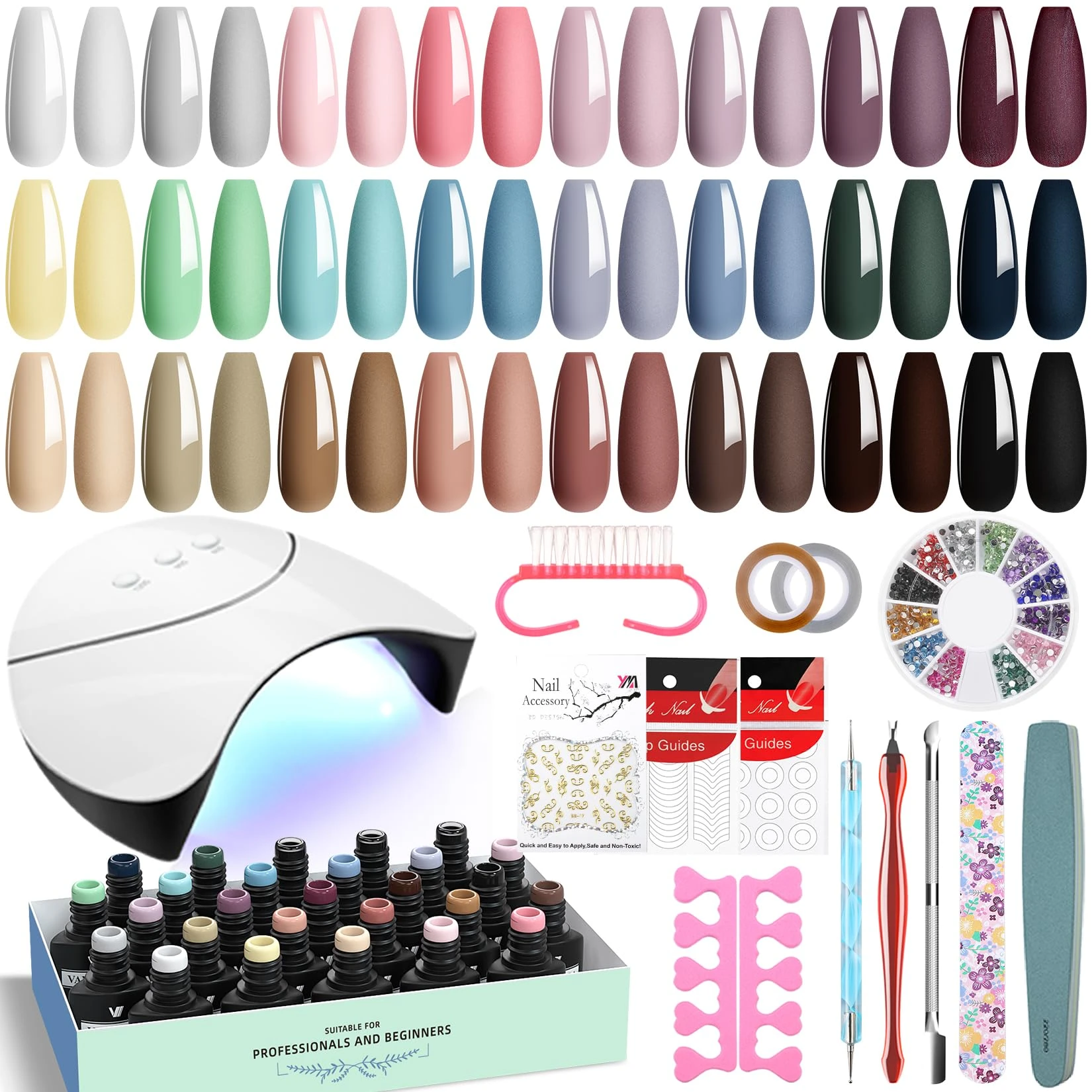 VANREESA Gel Nail Kit, 24 Colours Gel Nail Polish Set with Lamp Starter Kit Brown Red Dark Gels Polish Set with Manicure Tools DIY at Home Gifts for Women