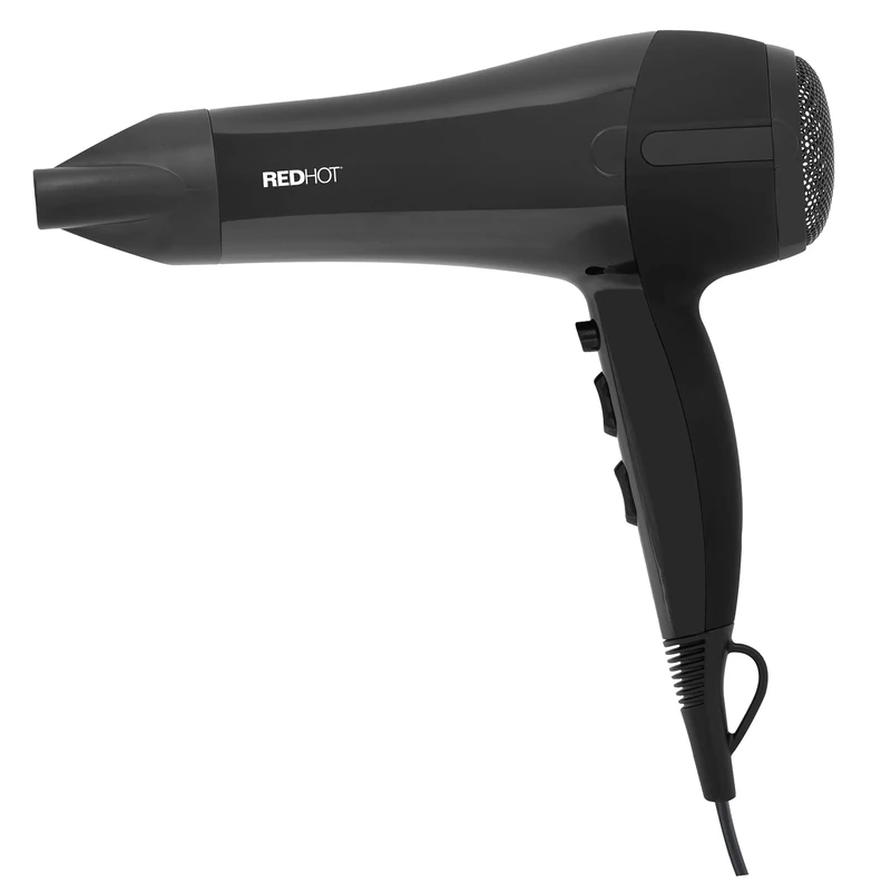 Red Hot 37069 2200W Professional Hair Dryer/Removable Nozzle / 3 Heat Settings, 2 Speed Settings & Cool Air Mode/Salon Quality/Black