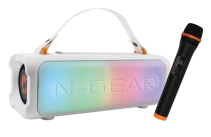 N-Gear LGP BLAZOOKA 703 White portable Bluetooth party speaker, 100 W output power, built-in battery & microphone, wireless design, modern look, powerful sound for parties and outdoor use