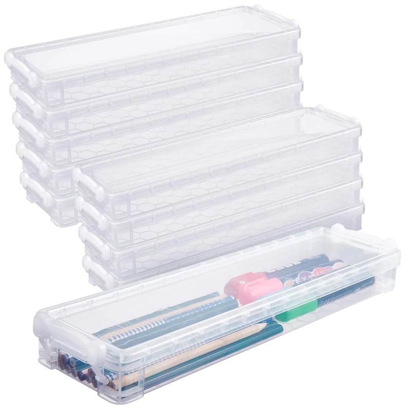 Suclain 10 Pcs Long Extra Large Plastic Stackable Storage Organizer - Large Capacity Office Supply Box Pencil Holders Container for Craft Art Supplies Drawing Tools Crayon Storage