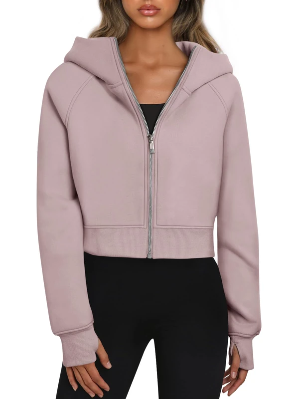Trendy Queen Womens Zip Up Hoodies Jackets Cropped Sweatshirts Fleece Fall Outfits Casual Comfy Y2k Tops Winter Clothes 2025, Darkpink, S