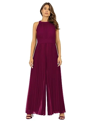 APART Fashion Women's Pleated Overalls Jumpsuit, Berry, 12