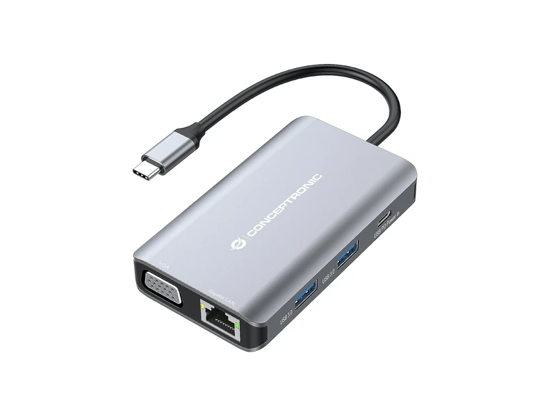 Conceptronic DONN21G 7-in-1 USB 3.2 Gen 1 Docking Station, HDMI, VGA, Gigabit Ethernet LAN, USB-A 3.0 x 3, 100W USB PD