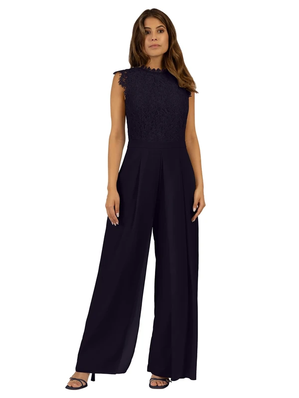 APART Fashion Women's Jumpsuit with lace top, Midnight Blue, 16