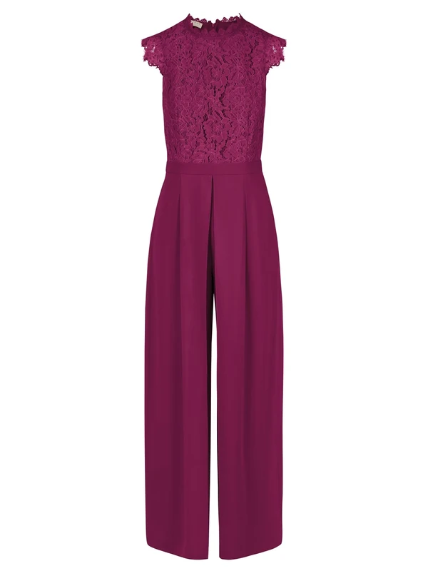 ApartFashion Women's Jumpsuit with lace top, Berry, 16