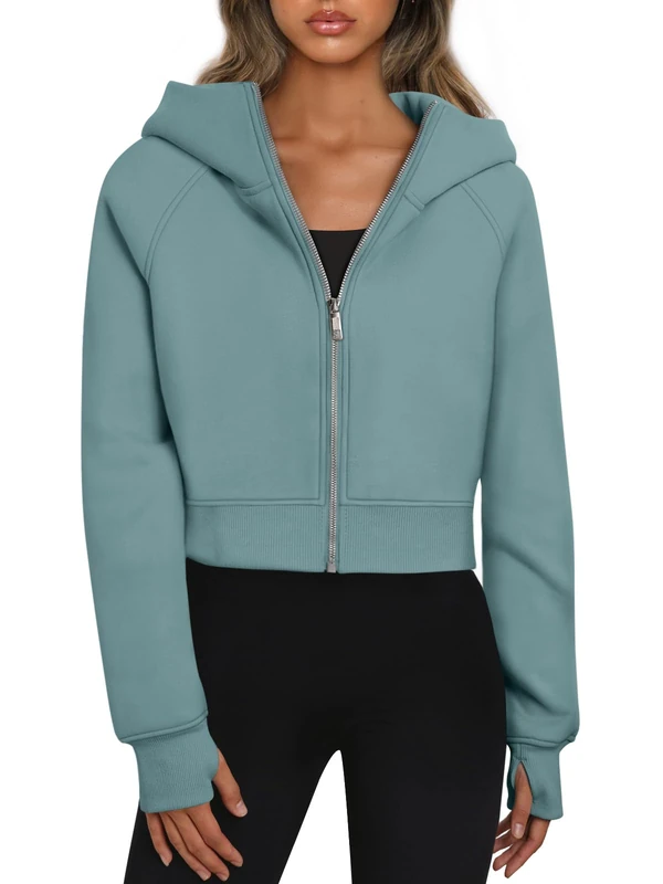 Trendy Queen Womens Zip Up Hoodies Cropped Sweatshirts Fall Outfits Casual Hooded Pullover Sweaters Tops Winter Clothes 2023, Green, Medium