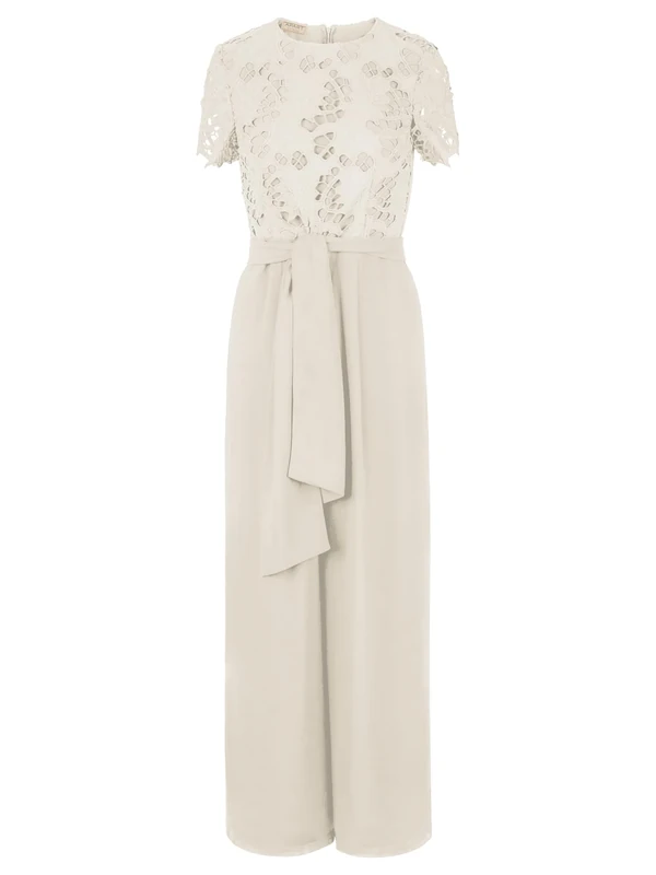 Apart Wedding Jumpsuit with Lace in Material Mix of Lace and Chiffon, Cream, 36