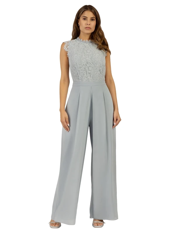 APART Fashion Women's Overall mit Spitzenoberteil Jumpsuit, Smoke Blue, 8
