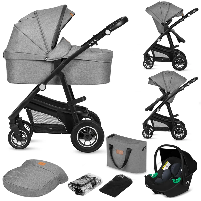 Lionelo Bianka 3-in-1 Travel System Pushchair | Carrycot + Car Seat + Stroller from Birth to 22kg | Lightweight Aluminium Frame, All-Terrain Wheels with Suspension, XXL UPF50+ Canopy, Compact Fold