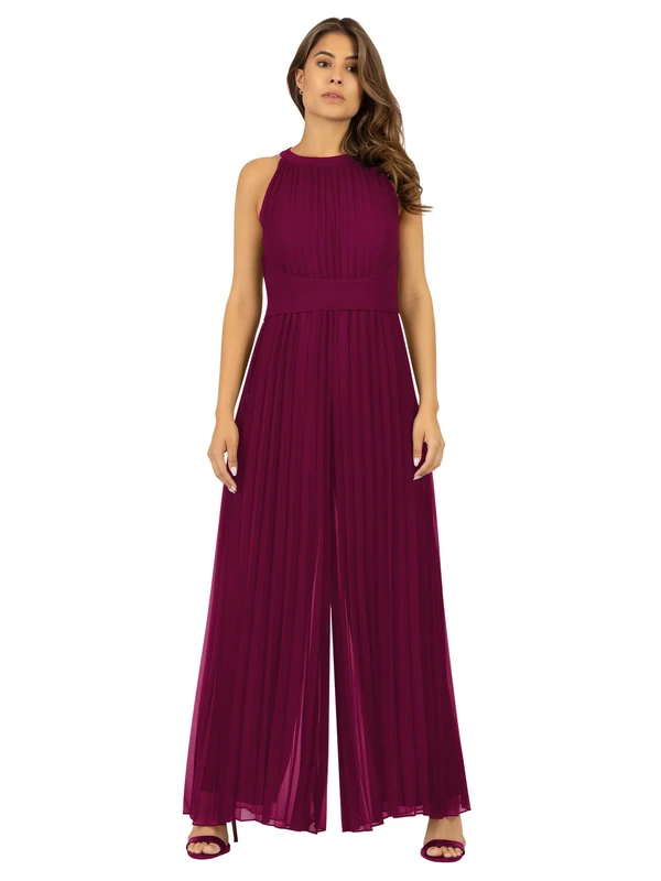 APART Fashion Women's Pleated Overalls Jumpsuit, Berry, 20
