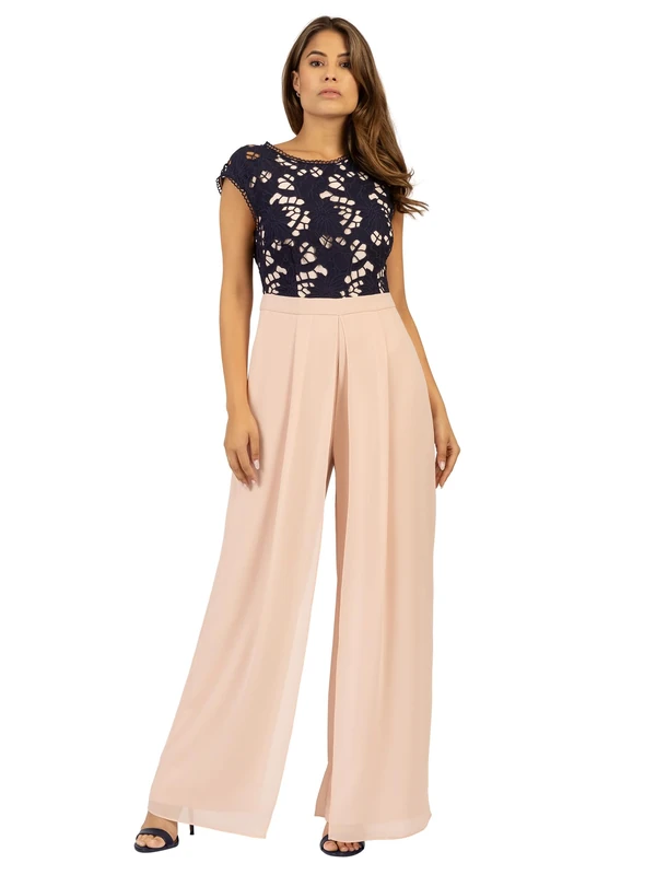 APART Fashion Women's Evening Overalls Jumpsuit, Light Rose-Midnight Blue, 12